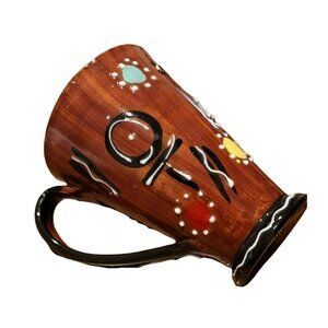 Majolica Coffee Mug Art Pottery Brown Tea Hand Painted Fish Design RB108